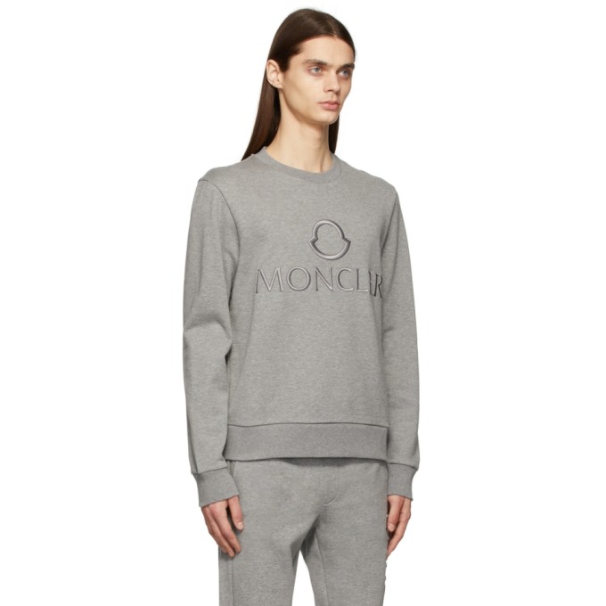 Shop Moncler Grey Logo Outline Embroidered Sweatshirt In 989 Grey
