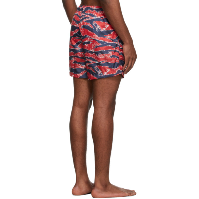 Shop Moncler Red Tiger Stripe Swim Shorts In 470 Red