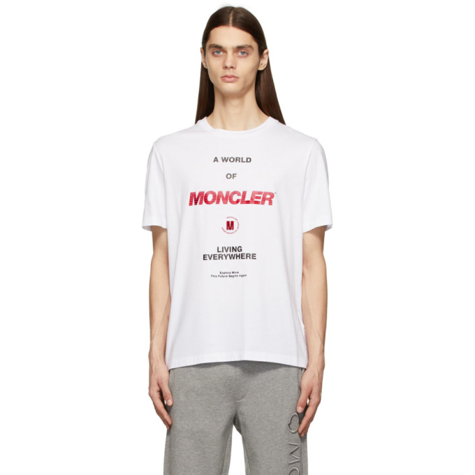 MONCLER WHITE 'LIVING EVERYWHERE' T-SHIRT