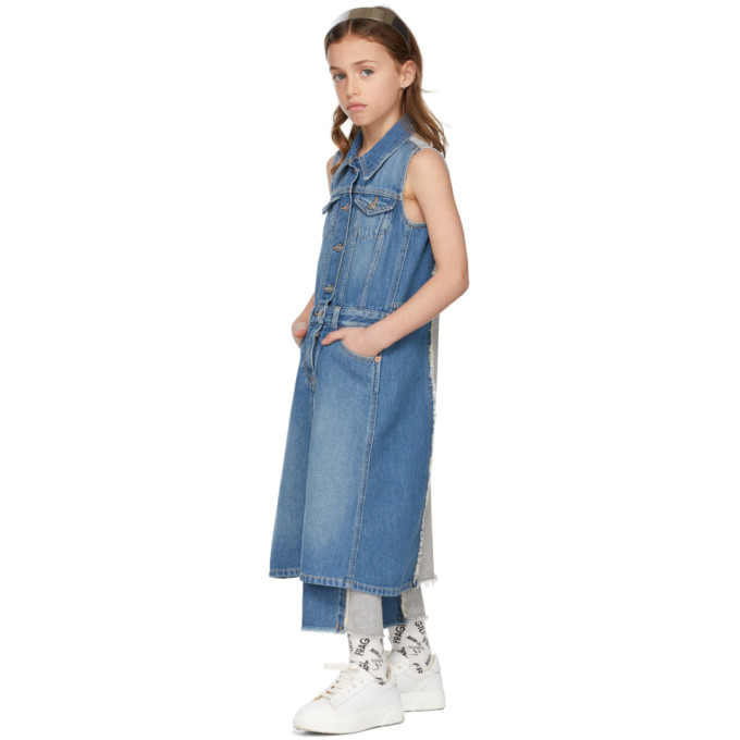 Mm6 Maison Margiela Kids Blue & Grey Denim & Cotton Dress In M6c04 Blue Denim/gre