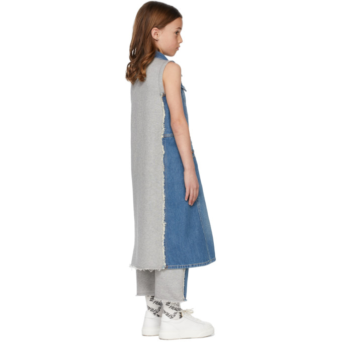 Shop Mm6 Maison Margiela Kids Blue & Grey Denim & Cotton Dress In M6c04 Blue Denim/gre