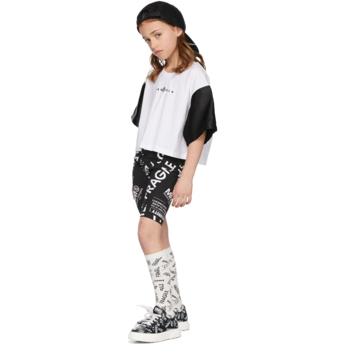 Mm6 Maison Margiela Kids White & Black Contrast Sleeve T-shirt In M6c01 White/black