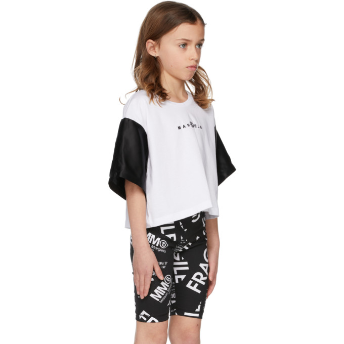 Shop Mm6 Maison Margiela Kids White & Black Contrast Sleeve T-shirt In M6c01 White/black