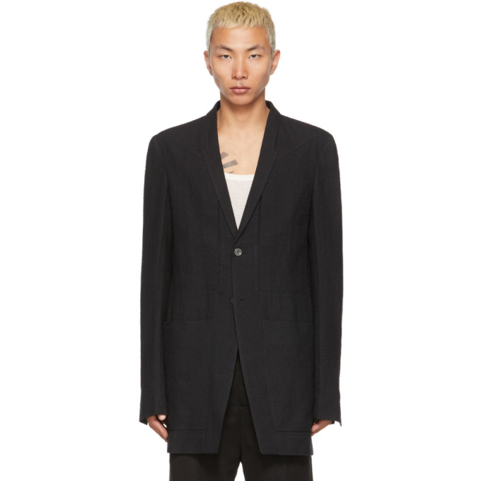 Rick Owens Black Linen & Wool Lido Blazer In 09 Black