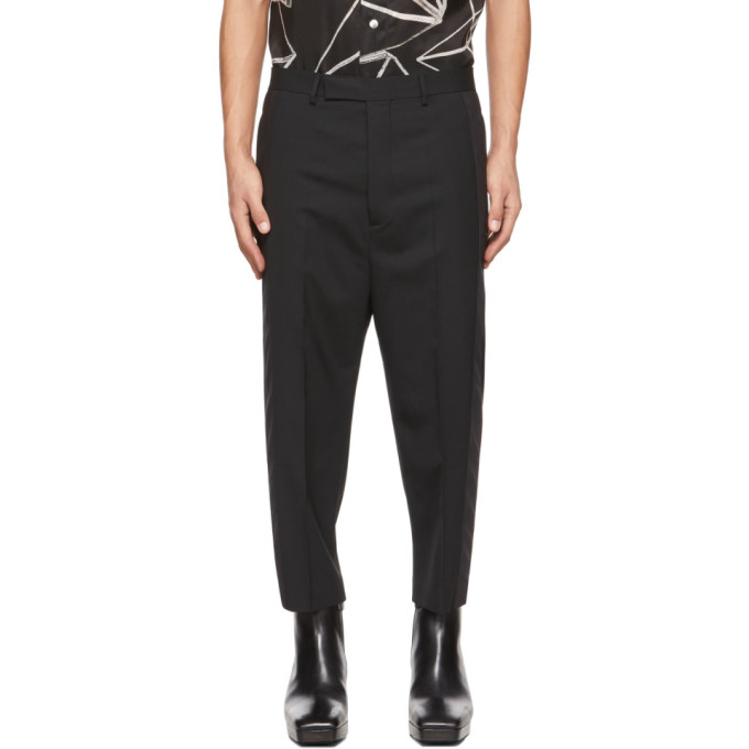 RICK OWENS BLACK WOOL & SILK CROPPED ASTAIRE TROUSERS