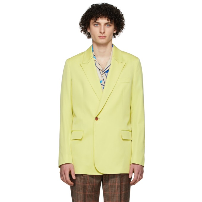 PAUL SMITH YELLOW ONE-BUTTON WOOL BLAZER