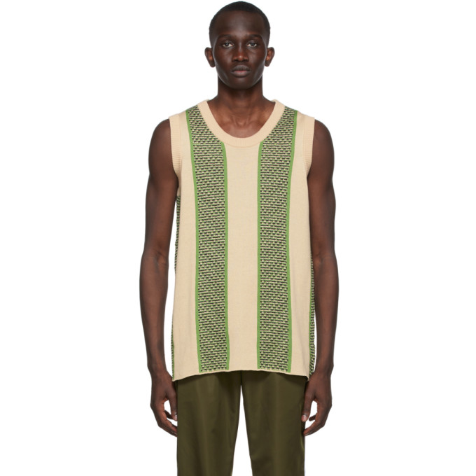 AHLUWALIA GREEN & BEIGE TEXTURED KNIT VEST