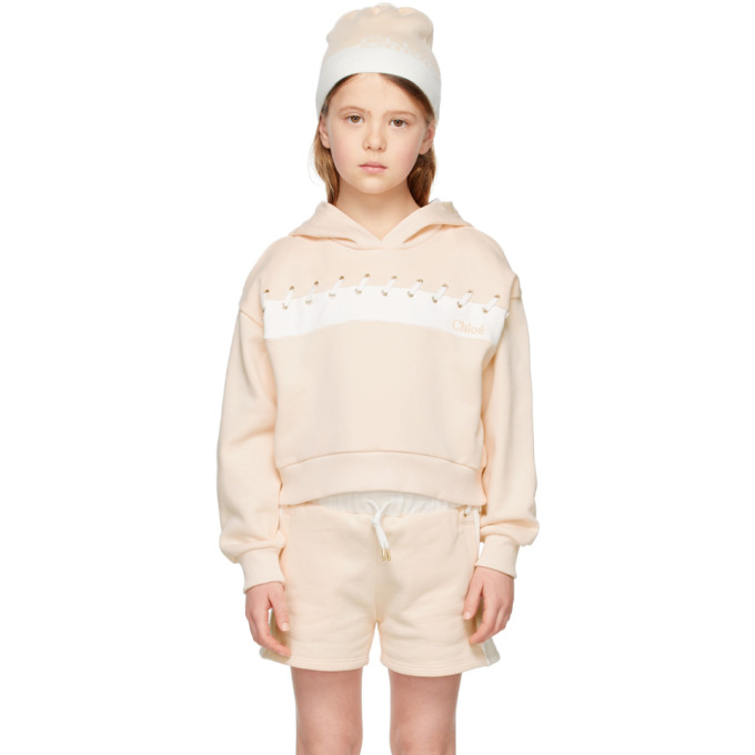 Shop Chloé Kids Pink Lace Up Hoodie In 45f Pale Pi