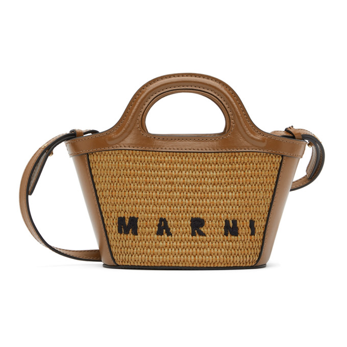 Marni Micro Tropicalia Logo Woven Top Handle Bag In 00m50 Raw Sienna