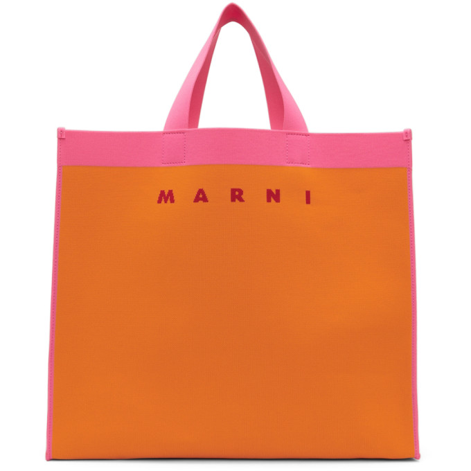 Marni Shopping Large Jacquard-knit Tote In Orange