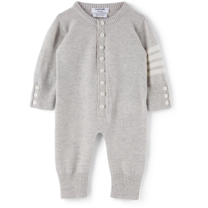 THOM BROWNE BABY GREY MERINO WOOL & CASHMERE 4-BAR BODYSUIT