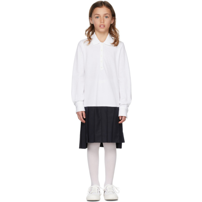 Shop Thom Browne Kids White & Navy Pleated Tennis Dress In White 100