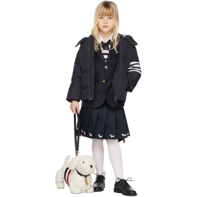 Thom Browne Kids Navy Pleated Hector Embroidery Skirt In Navy 415