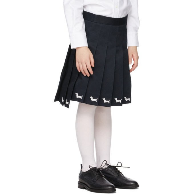 Shop Thom Browne Kids Navy Pleated Hector Embroidery Skirt In Navy 415