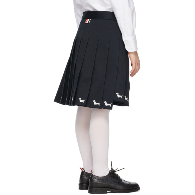 Shop Thom Browne Kids Navy Pleated Hector Embroidery Skirt In Navy 415