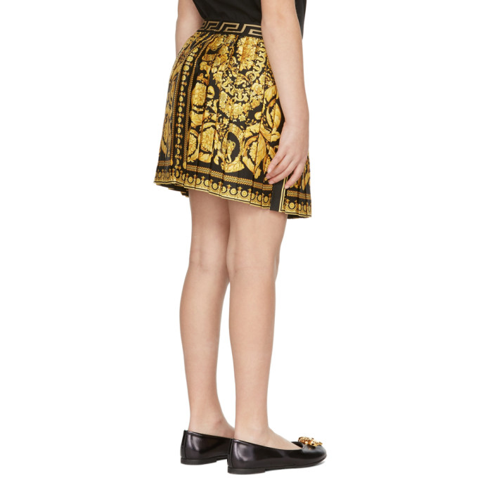 Shop Versace Kids Black & Gold Twill Baroque Skirt In 5b000 Black