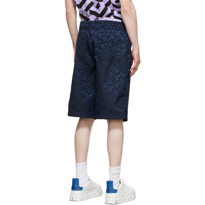 Shop Versace Navy La Greca Shorts In 1u830 Navy