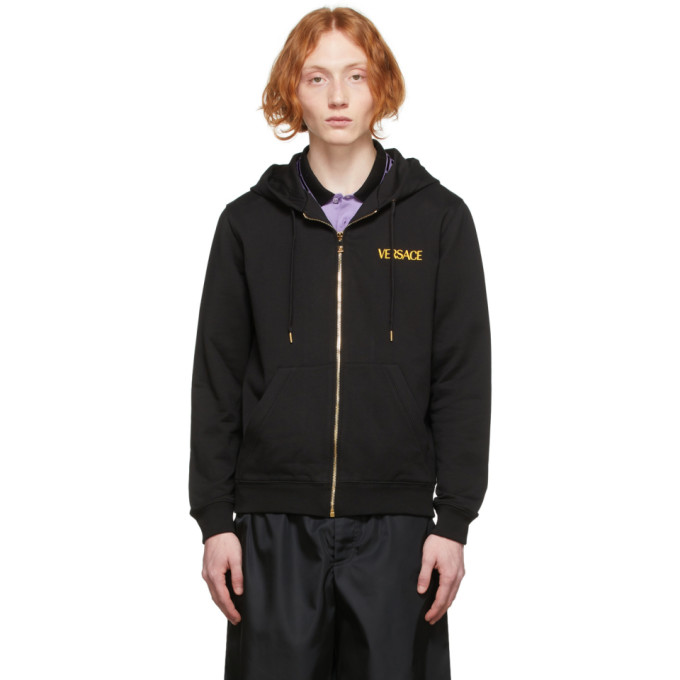 Shop Versace Black Logo Hoodie In 1b000 Black