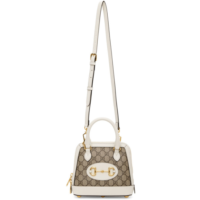 GUCCI BEIGE & WHITE SMALL GG 'GUCCI 1955' HORSEBIT BAG