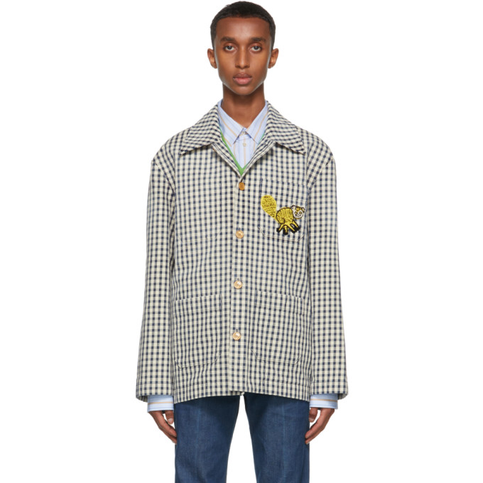 GUCCI NAVY & WHITE FREYA HARTAS EDITION GINGHAM JACKET