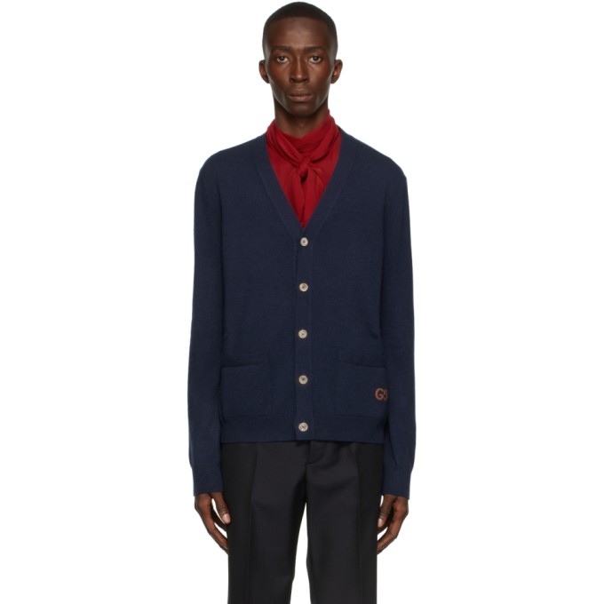 Gucci Logo-embroidered Cashmere Cardigan In 4447 Blue Mix