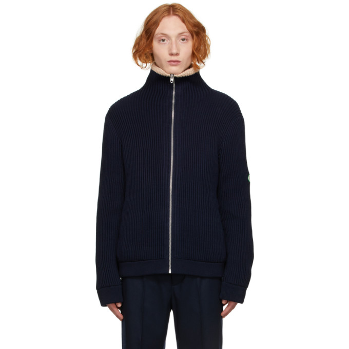 Gucci Navy Rib Knit Wool Zip-up Jacket In 4650 Ink Milk | ModeSens