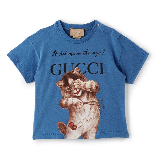 GUCCI BABY BLUE CAT PRINT T-SHIRT