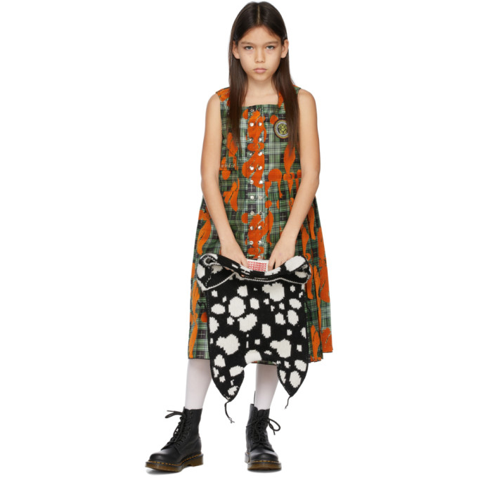 Chopova Lowena Kids Orange & Green Kilt Dress In Orange/green