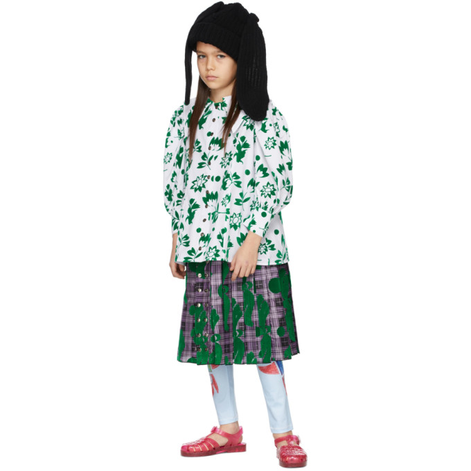 Chopova Lowena Kids White & Green Flocked Shirt In Multi