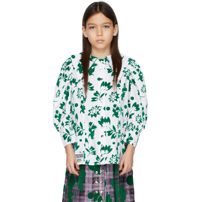 Shop Chopova Lowena Kids White & Green Flocked Shirt In Multi