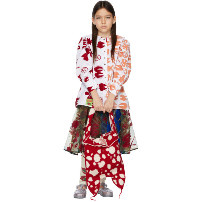 Chopova Lowena Kids White & Red Flocked Shirt In Multi