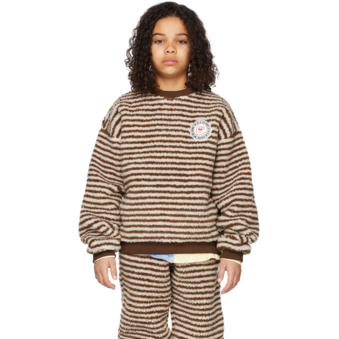 Shop Luckytry Kids Brown & Off-white Stripe Dumbled Sweatshirt