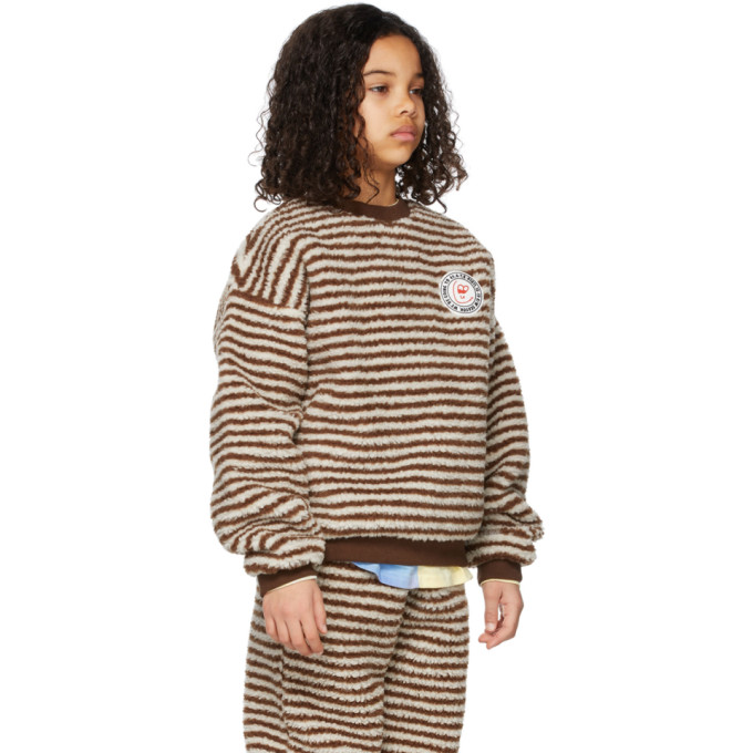 Shop Luckytry Kids Brown & Off-white Stripe Dumbled Sweatshirt