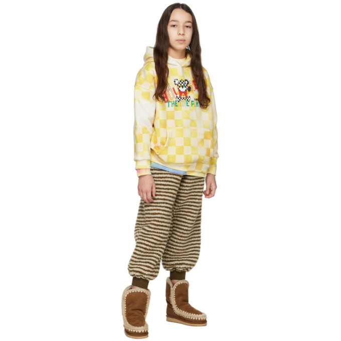 Luckytry Kids Yellow Vintage Checked Bear Hoodie