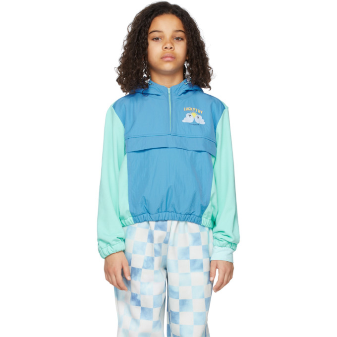 Shop Luckytry Kids Blue & Green Windbreaker Hoodie