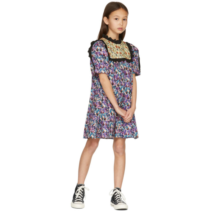 Kika Vargas Kids Blue & Khaki Herthie Dress In Blue/khaki