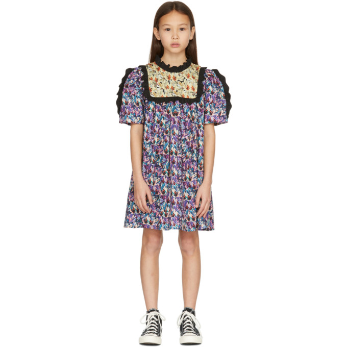 Shop Kika Vargas Kids Blue & Khaki Herthie Dress In Blue/khaki