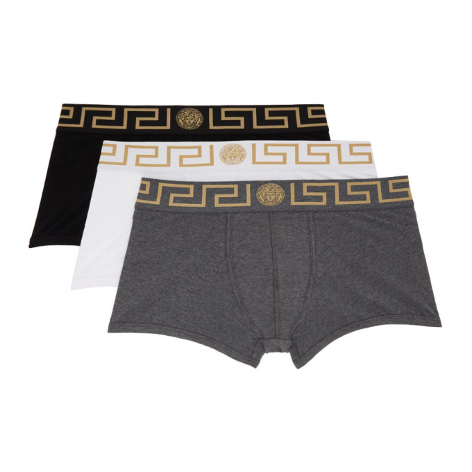 Versace Three-pack Multicolor Greca Border Trunk Boxers In A3278 Blwhg