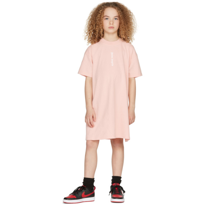 Palm Angels Kids Pink & White Logo T-shirt Dress In Pink White