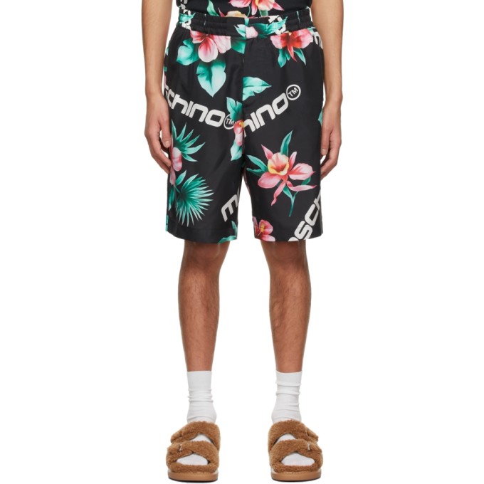 MOSCHINO BLACK HIBISCUS PRINT SWIM SHORTS