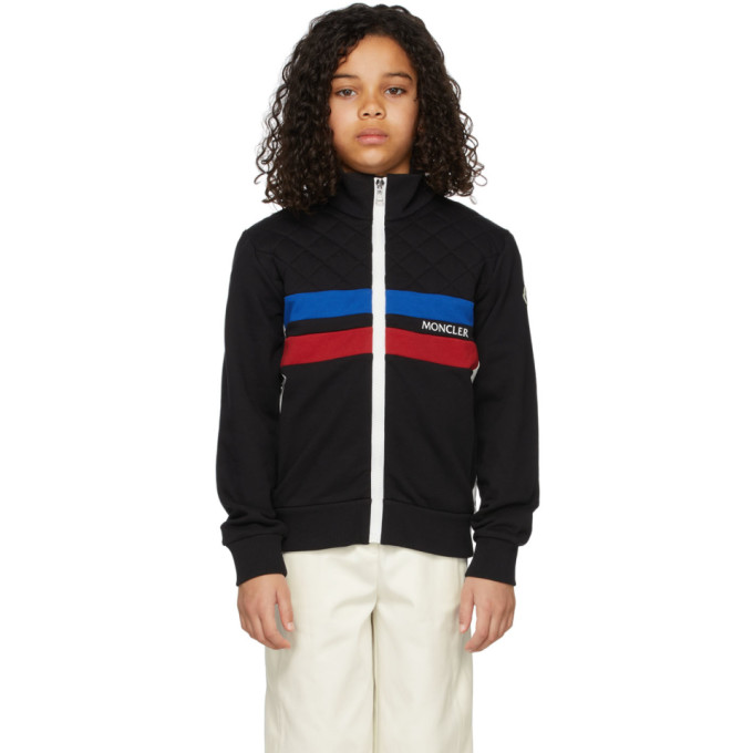 Shop Moncler Kids Black Inlay Zip-up Cardigan In 999 Black