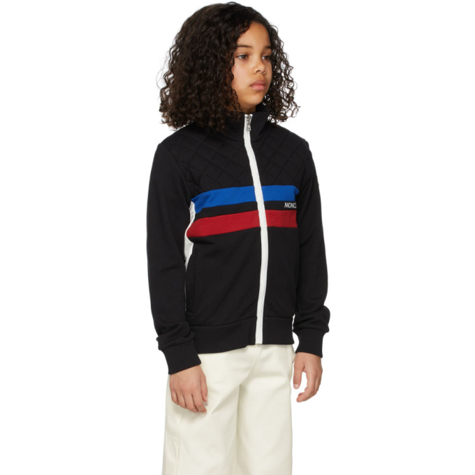 Shop Moncler Kids Black Inlay Zip-up Cardigan In 999 Black