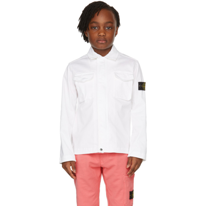 Shop Stone Island Junior Kids White Cotton Gabardine Jacket In V0001 White