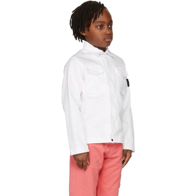 Shop Stone Island Junior Kids White Cotton Gabardine Jacket In V0001 White