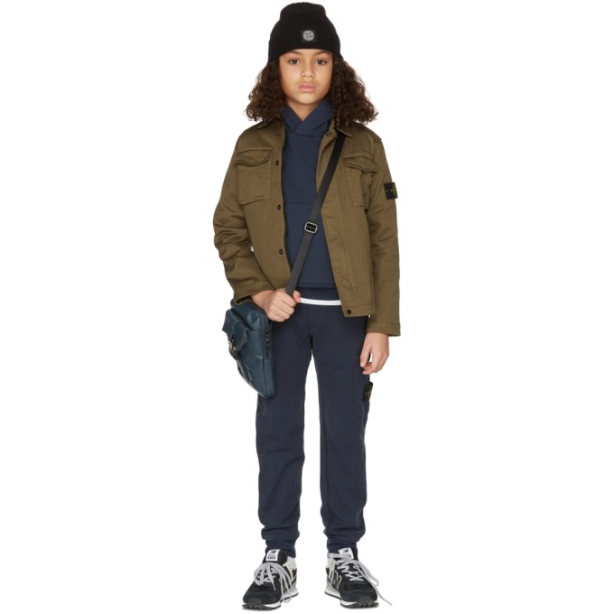 Stone Island Junior Kids Green Cotton Gabardine Jacket In V0054 Military Green