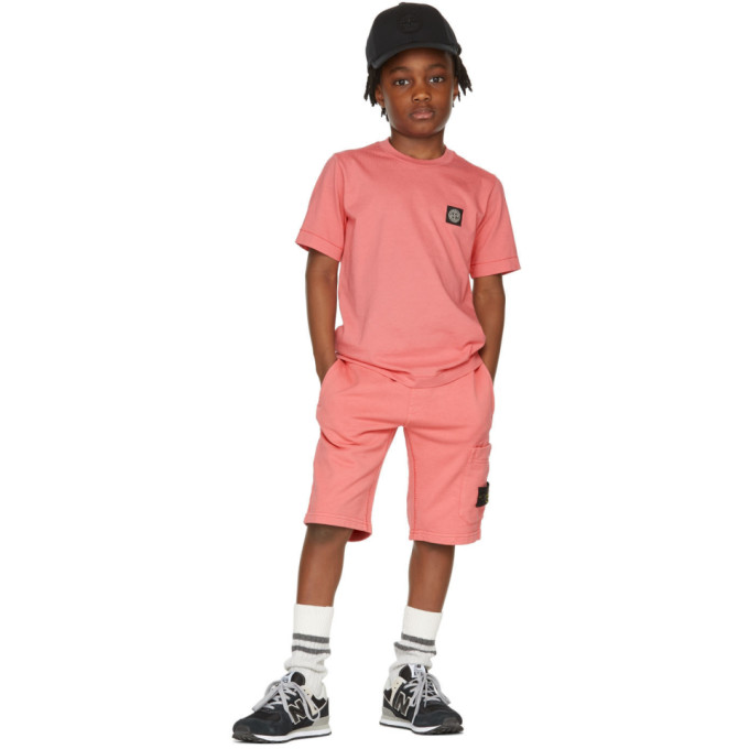 STONE ISLAND JUNIOR KIDS PINK LOGO T-SHIRT