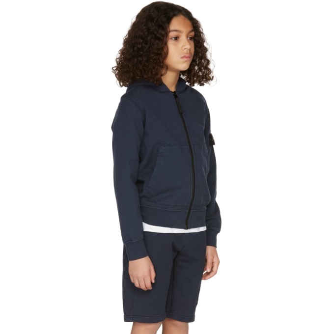 Shop Stone Island Junior Kids Navy Zip-up Hoodie In V0020 Navy Blue