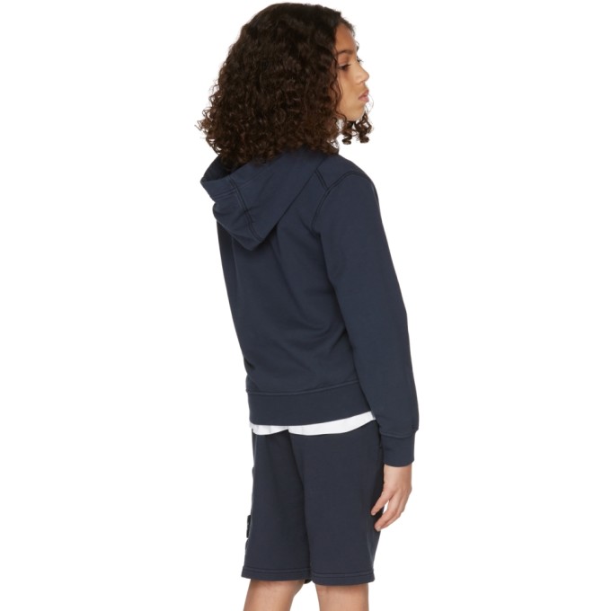 Shop Stone Island Junior Kids Navy Zip-up Hoodie In V0020 Navy Blue