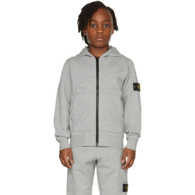 Shop Stone Island Junior Kids Grey Zip-up Hoodie In V0m64 Melange Grey