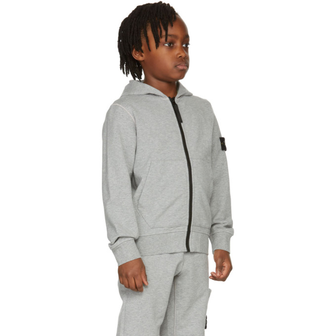 Shop Stone Island Junior Kids Grey Zip-up Hoodie In V0m64 Melange Grey